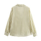 Autumn Women Clothing Urban Casual Striped Vertical Long Sleeve Shirt